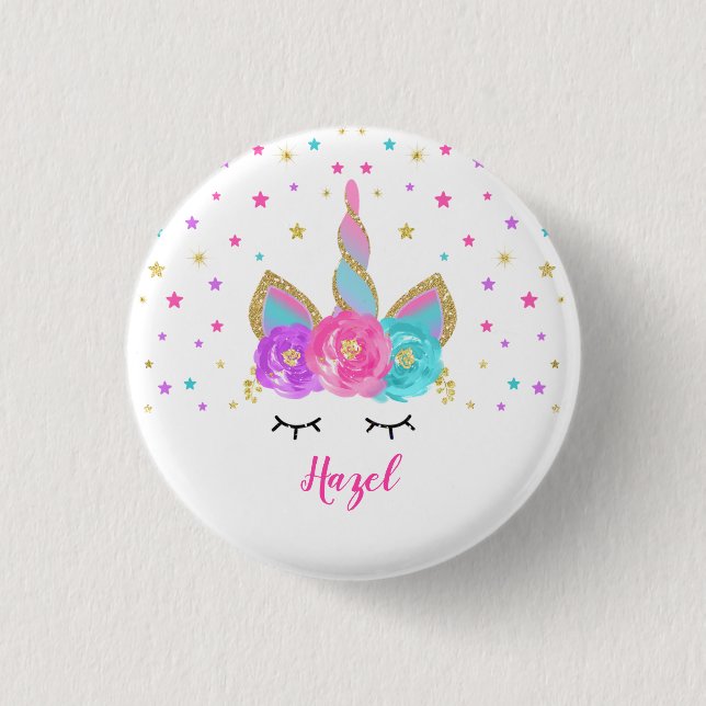 Unicorn Badge Unicorn Favour Party Pin Pink & Gold (Front)