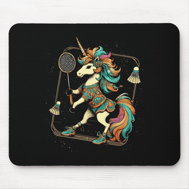 Unicorn Badminton Player Shuttle 1  Mouse Pad (Front)