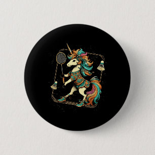 Unicorn Badminton Player Shuttle 6 Cm Round Badge