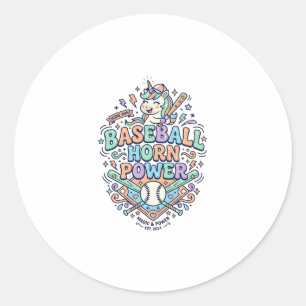 Unicorn Baseball Horn Power Kawaii Vector Design_1 Classic Round Sticker