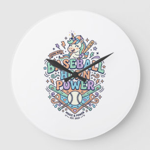 Unicorn Baseball Horn Power Kawaii Vector Design_1 Large Clock