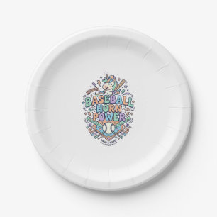Unicorn Baseball Horn Power Kawaii Vector Design_1 Paper Plate