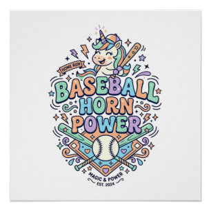 Unicorn Baseball Horn Power Kawaii Vector Design_1 Poster