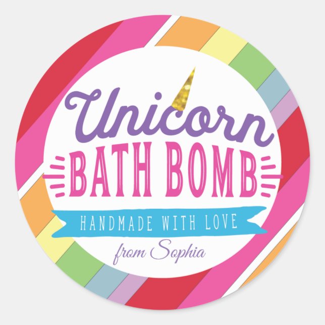 Unicorn Bath Bomb Custom Labels Stickers (Front)
