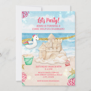 Unicorn Beach Summer Birthday Party Download  Invitation