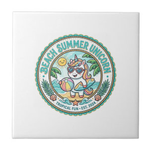 Unicorn Beach Summer Unicorn POD Ready Apparel Gra Ceramic Tile