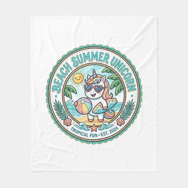 Unicorn Beach Summer Unicorn POD Ready Apparel Gra Fleece Blanket (Front)