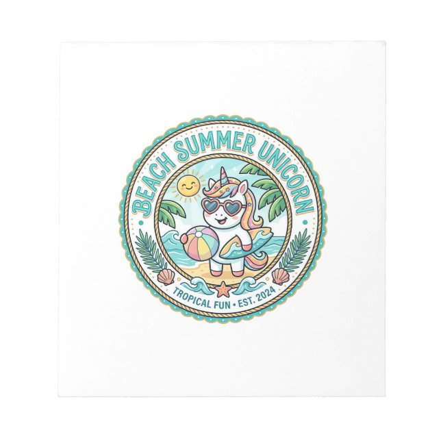Unicorn Beach Summer Unicorn POD Ready Apparel Gra Notepad (Front)