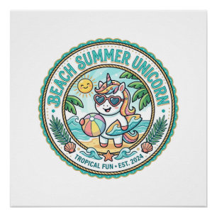 Unicorn Beach Summer Unicorn POD Ready Apparel Gra Poster
