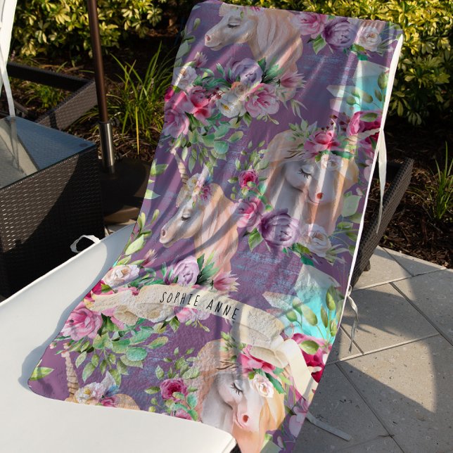 Unicorn Beach Towel | Floral Pattern (Creator Uploaded)