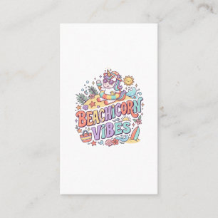 Unicorn Beachicorn Vibes Whimsical White Backgroun Business Card