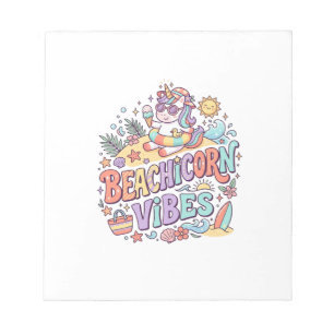 Unicorn Beachicorn Vibes Whimsical White Backgroun Notepad