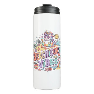 Unicorn Beachicorn Vibes Whimsical White Backgroun Thermal Tumbler