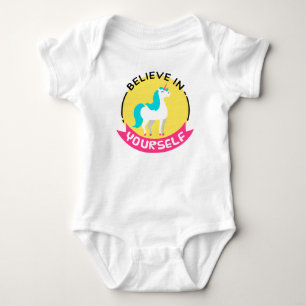 Unicorn "Believe in yourself" motivational drawing Baby Bodysuit