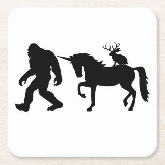 Unicorn, Bigfoot, Jackalope Square Paper Coaster