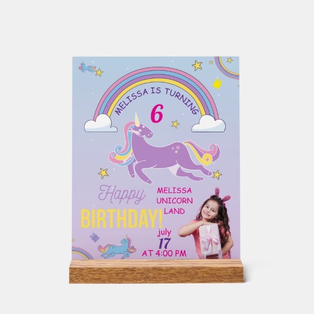 Unicorn Birthday Acrylic Sign –Custom Name & Photo (Front)