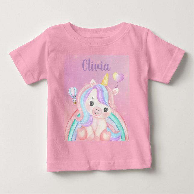 Unicorn Birthday Baby Girl T-Shirt – Custom Name (Front)