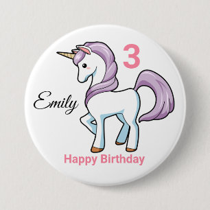 UNICORN Birthday Button Personalise Name Age