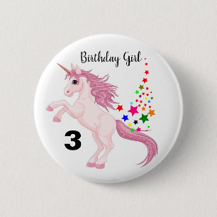 Unicorn Birthday Button Pin Custom AGE NAME