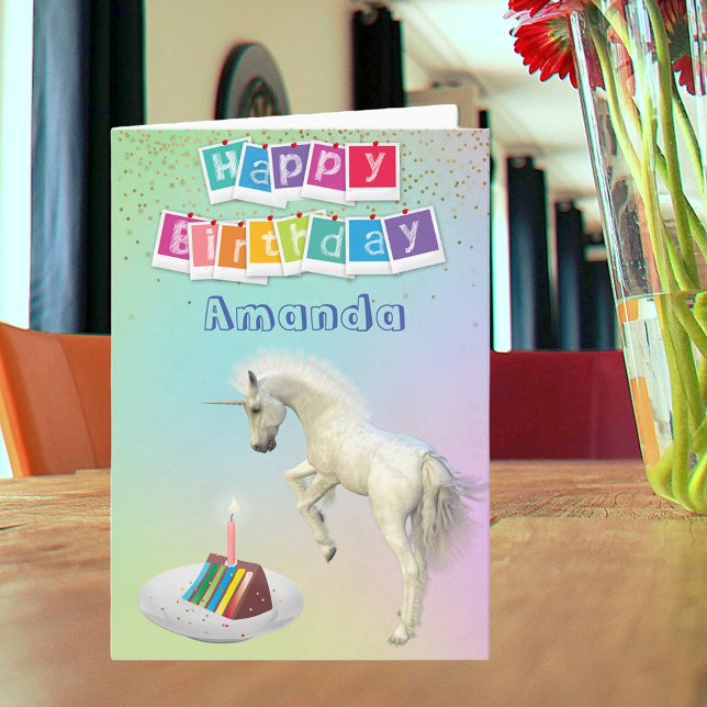 Unicorn Birthday Cake Personalised Happy Birthday Card (Creator Uploaded)