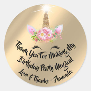 Unicorn Birthday Favour Rose Spark Gold Floral Las Classic Round Sticker
