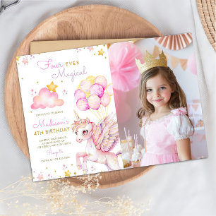 Unicorn Birthday, Four Ever Magical Photo Invitation