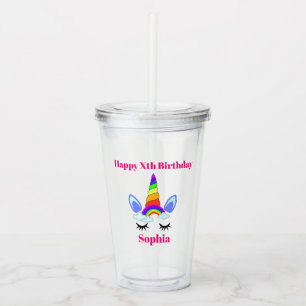 Unicorn Birthday Girl Cute Rainbow Add Name Age Acrylic Tumbler