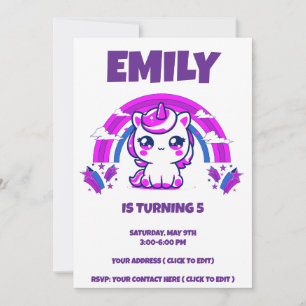 Unicorn Birthday Girl Invite Editable