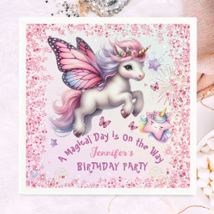 Unicorn Birthday Girl Pink Purple Glitter  Napkin