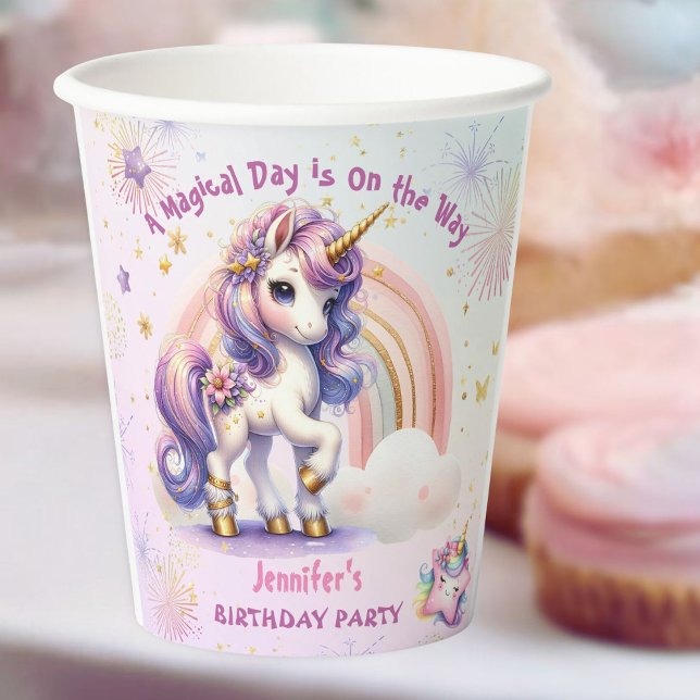 Unicorn Birthday Girl Purple Gold Rainbow Paper  Paper Cups (Creator Uploaded)
