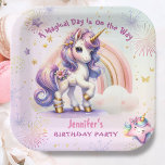 Unicorn Birthday Girl Purple Gold Rainbow Paper Plate<br><div class="desc">Make your little one's birthday celebration really magical with our "Unicorn Birthday Girl Purple Gold Rainbow Paper Plates!" Get ready to serve up some winter joy – order yours today and make a legendary birthday party!</div>