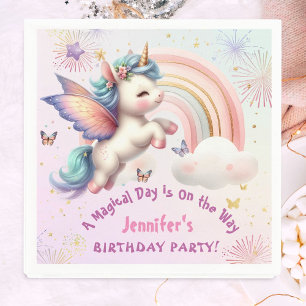 Unicorn Birthday Girl Purple Pink Paper Napkin