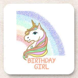 Unicorn Birthday Girl Rainbow Coaster