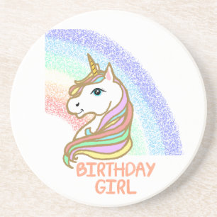 Unicorn Birthday Girl Rainbow Coaster