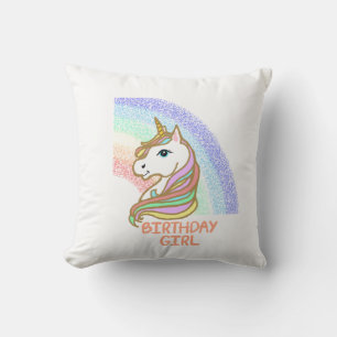 Unicorn Birthday Girl Rainbow Cushion