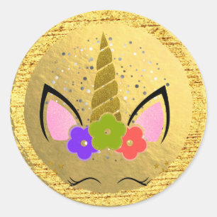 Unicorn Birthday Gold Glitter Sparkle Stars Classic Round Sticker