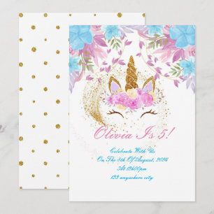 UNICORN BIRTHDAY GOLD PINK PURPLE INVITATION