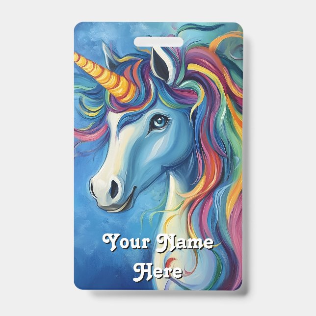 unicorn birthday host name ID badge (Front)