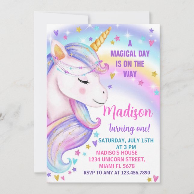 Unicorn Birthday Invitation (Front)