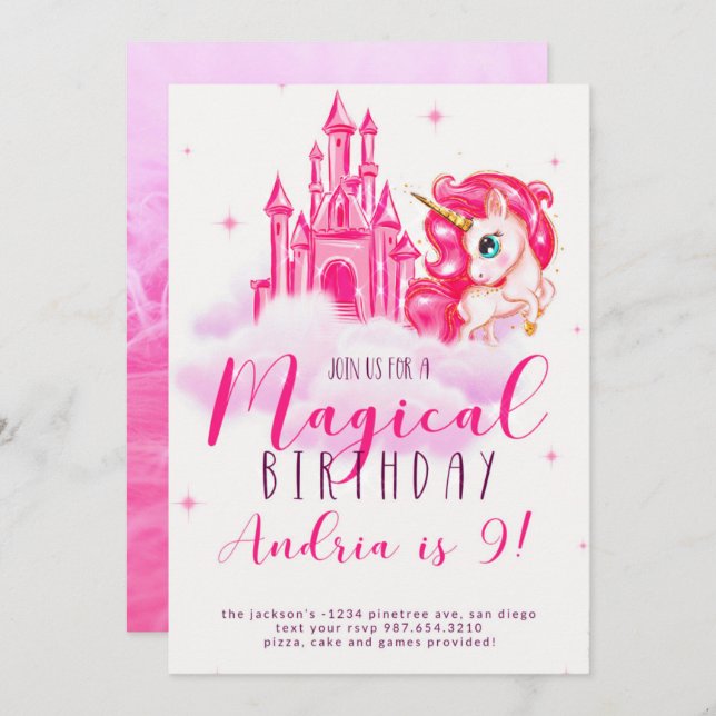 unicorn birthday invitation (Front/Back)