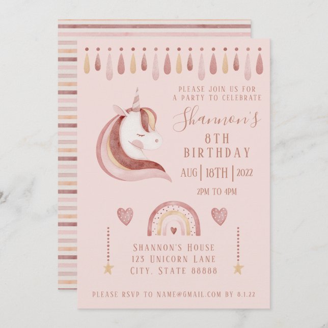 Unicorn Birthday Invitation (Front/Back)