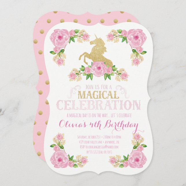 Unicorn Birthday Invitation (Front/Back)
