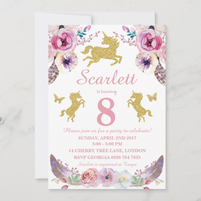 Unicorn Birthday Invitation (Front)