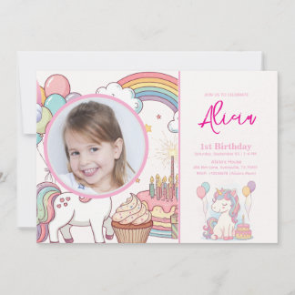 Unicorn Birthday Invitation 1st Birthday Party