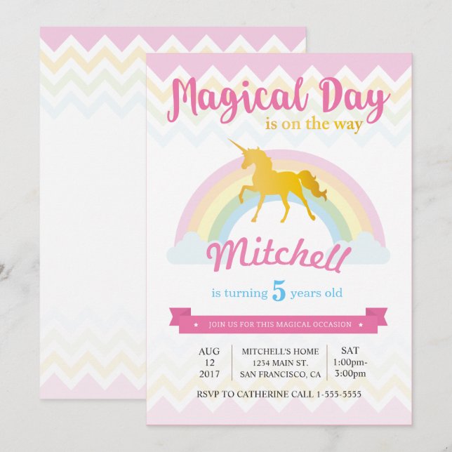 UNICORN BIRTHDAY INVITATION CARD (Front/Back)