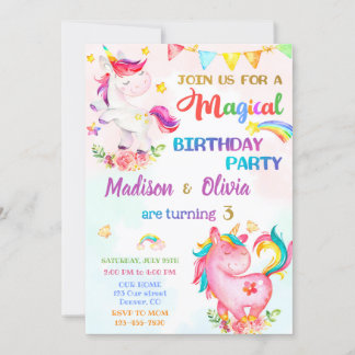 Unicorn birthday invitation for girls Magic party