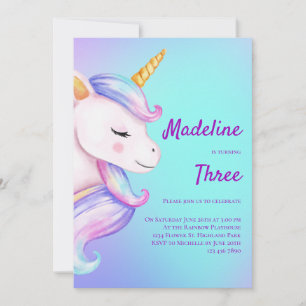 Unicorn Birthday Invitation Girls Pastel Rainbow