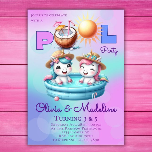 Unicorn Birthday Invitation Joint Sibling Sisters  (Creator Uploaded)