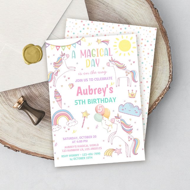 Unicorn Birthday Invitation Magical Pastel Rainbow (Creator Uploaded)