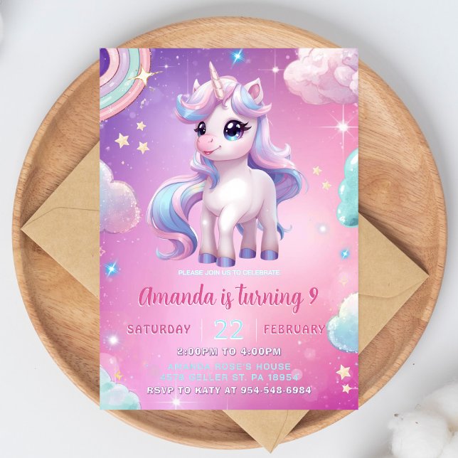 Unicorn Birthday Invitation Magical Rainbow Invite (Creator Uploaded)